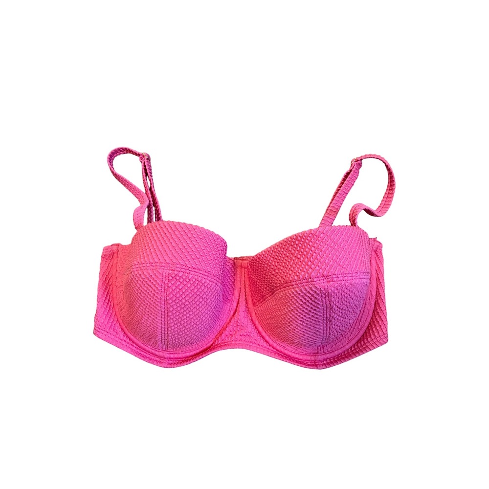 Adore Me Hot Pink Textured Underwire Bikini Top 34DDD SW-13075-TP Smocked Swim
